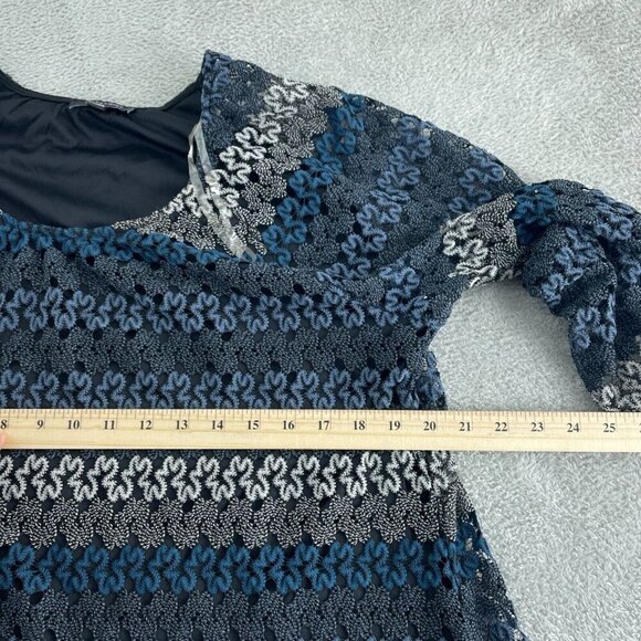Notations Womens Lace Overlay Tunic Top XL Blue & Gray Striped 3/4 Sleeves 5185 - Picture 7 of 9